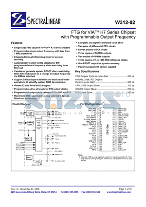 W312-02 datasheet - FTG for VIA K7 Series Chipset with Programmable Output Frequency