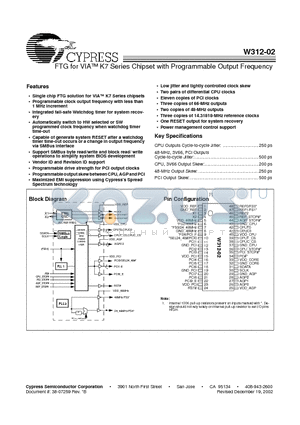W312-02HT datasheet - FTG for VIA K7 Series Chipset with Programmable Output Frequency