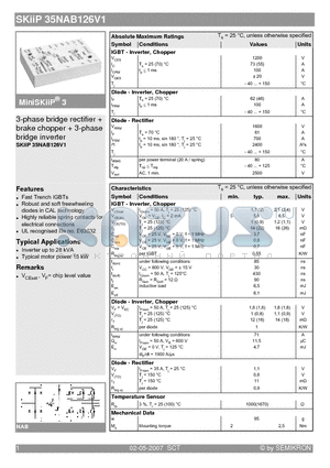 SKIIP35NAB126V1 datasheet - 3-phase bridge rectifier  brake chopper  3-phase bridge inverter