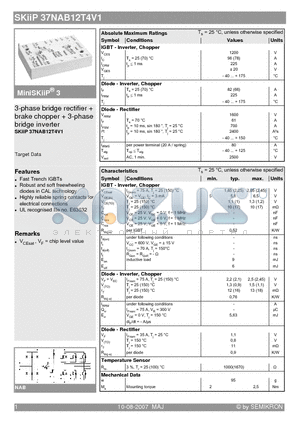 SKIIP37NAB12T4V1 datasheet - 3-phase bridge rectifier  brake chopper  3-phase bridge inverter