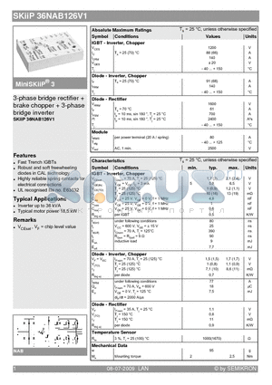 SKIIP36NAB126V1 datasheet - 3-phase bridge rectifier  brake chopper  3-phase bridge inverter