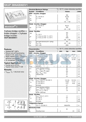 SKIIP38NAB065V1 datasheet - 3-phase bridge rectifier  brake chopper  3-phase bridge inverter