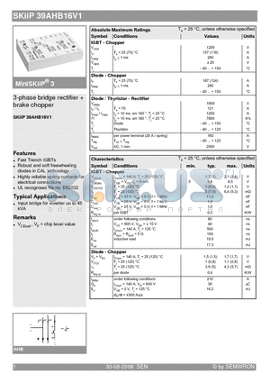 SKIIP39AHB16V1 datasheet - 3-phase bridge rectifier  brake chopper