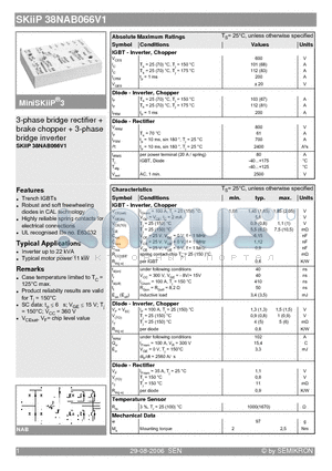 SKIIP38NAB066V1 datasheet - 3-phase bridge rectifier  brake chopper  3-phase bridge inverter