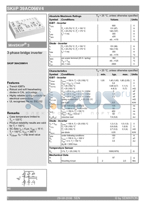 SKIIP39AC066V4 datasheet - 3-phase bridge inverter