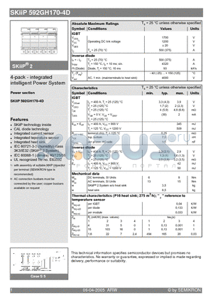 SKIIP592GH170-4D datasheet - 4-pack - integrated intelligent Power System