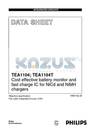 TEA1104T datasheet - Cost effective battery monitor and fast charge IC for NiCd and NiMH chargers