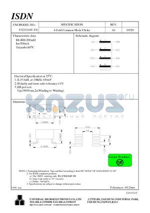 UT21314V-TS datasheet - 4-Fold Common Mode Choke