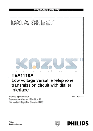 TEA1110AT datasheet - Low voltage versatile telephone transmission circuit with dialler interface