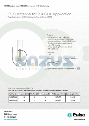 W3525B datasheet - PCB Antenna for 2.4 GHz Application