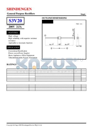 S3V20 datasheet - General Purpose Rectifiers(200V 3.5A)