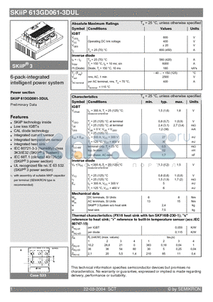 SKIIP613GD061-3DUL datasheet - 6-pack-integrated intelligent power system