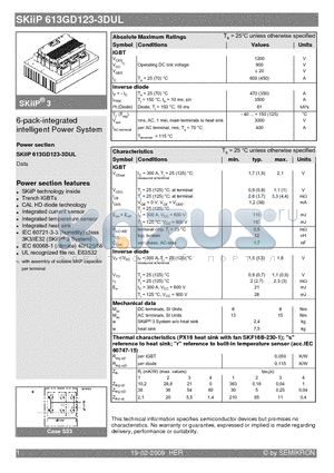 SKIIP613GD123-3DUL datasheet - 6-pack-integrated intelligent Power System