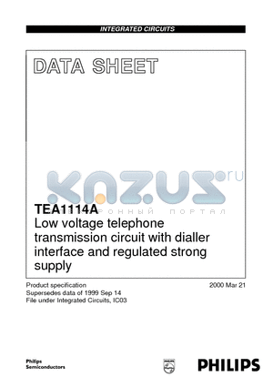 TEA1114AT datasheet - Low voltage telephone transmission circuit with dialler interface and regulated strong supply