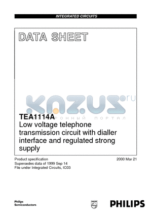 TEA1114AUH datasheet - Low voltage telephone transmission circuit with dialler interface and regulated strong supply