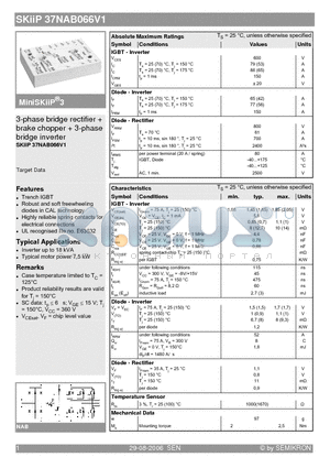 SKIIP37NAB066V1 datasheet - 3-phase bridge rectifier  brake chopper  3-phase bridge inverter