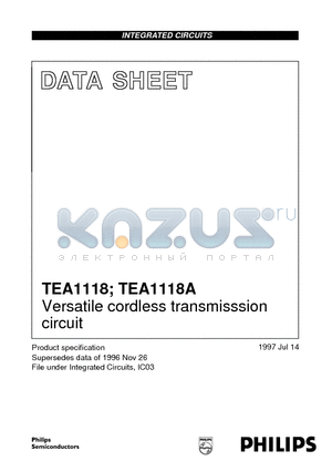TEA1118 datasheet - Versatile cordless transmisssion circuit