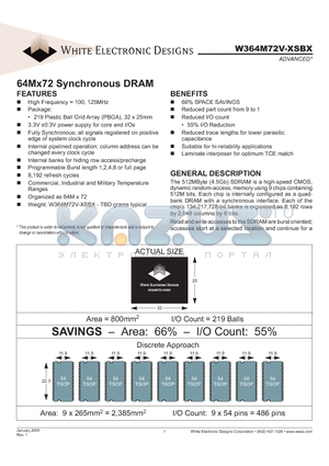 W364M72V-100SBI datasheet - 64Mx72 Synchronous DRAM