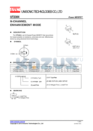 UT2304L-AE2-R datasheet - N-CHANNEL ENHANCEMENT MODE