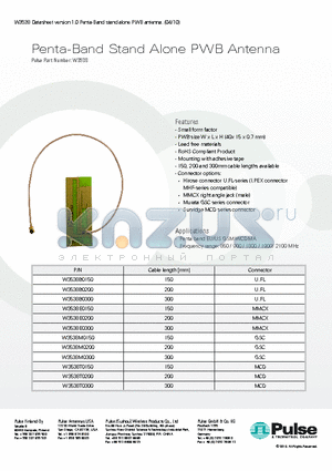 W3538T0150 datasheet - Penta-Band Stand Alone PWB Antenna