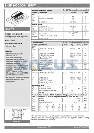 SKIIP803GD061-3DUW datasheet - 6-pack-integrated intelligent power system