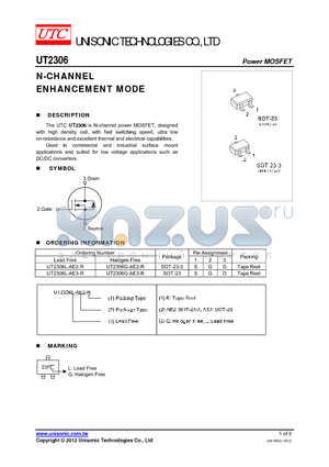 UT2306L-AE2-R datasheet - N-CHANNEL ENHANCEMENT MODE
