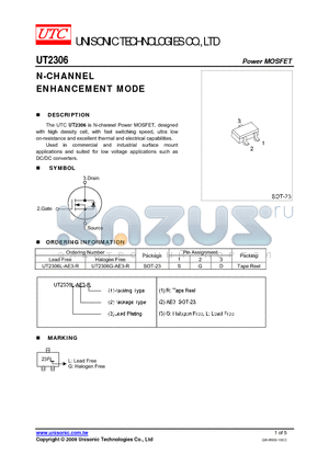 UT2306L-AE3-R datasheet - N-CHANNEL ENHANCEMENT MODE