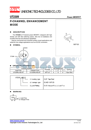UT2309 datasheet - P-CHANNEL ENHANCEMENT MODE