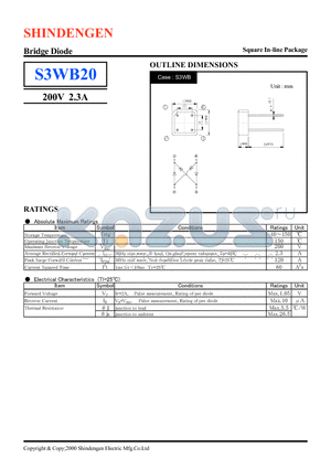 S3WB20 datasheet - Bridge Diode(200V 2.3A)