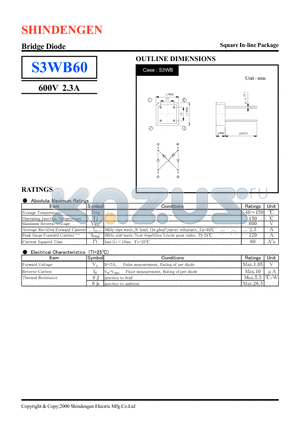 S3WB60 datasheet - Bridge Diode(600V 2.3A)