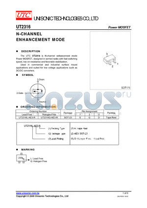 UT2316L-AE3-R datasheet - N-CHANNEL ENHANCEMENT MODE