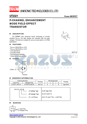 UT2321G-AE3-R datasheet - P-CHANNEL ENHANCEMENT MODE FIELD EFFECT TRANSISTOR