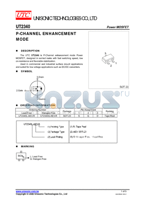 UT2340G-AE3-R datasheet - P-CHANNEL ENHANCEMENT MODE