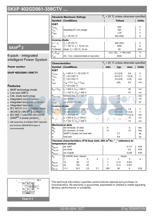 SKIIP402GD061-358CTV datasheet - 6-pack - integrated intelligent Power System