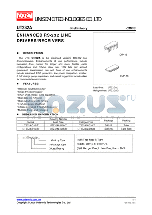 UT232A datasheet - ENHANCED RS-232 LINE DRIVERS/RECEIVERS