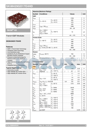 SKIM429GD17E4HD datasheet - Trench IGBT Modules