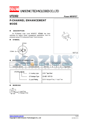 UT2352 datasheet - P-CHANNEL ENHANCEMENT MODE