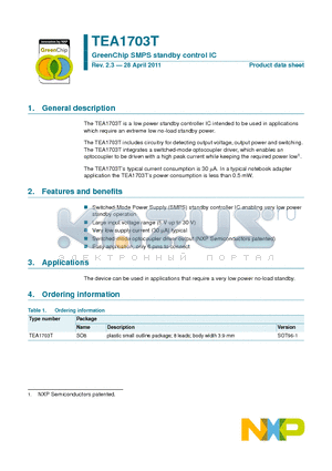 TEA1703T datasheet - GreenChip SMPS standby control IC