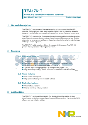 TEA1761T datasheet - GreenChip synchronous rectifier controller