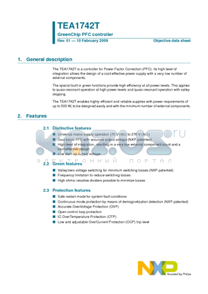 TEA1742T datasheet - GreenChip PFC controller