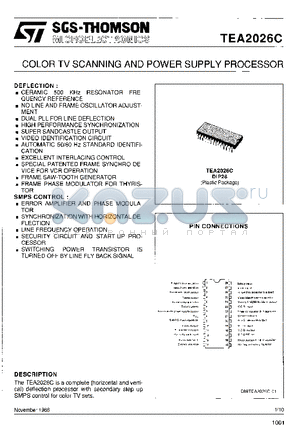 TEA2026 datasheet - COLOR TV SCANNING AND POWER SUPPLY PROCESSOR