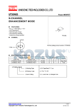 UT30N03 datasheet - N-CHANNEL ENHANCEMENT MODE