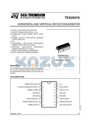 TEA2037A datasheet - HORIZONTAL AND VERTICAL DEFLECTION MONITOR