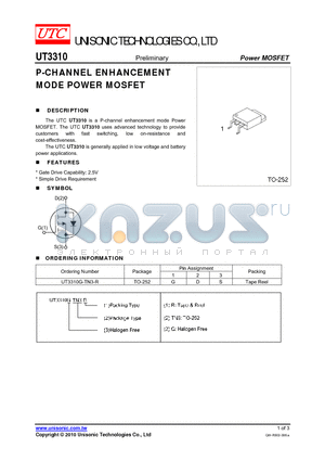 UT3310 datasheet - P-CHANNEL ENHANCEMENT MODE POWER MOSFET