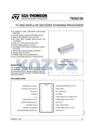 TEA2130 datasheet - TV AND SATELLITE DECODER SCANNING PROCESSOR