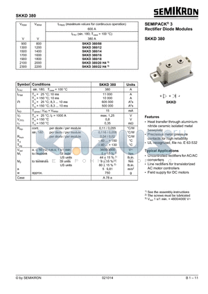 SKKD380/12 datasheet - SEMIPACK3 RECTIFIER DIOBE MODULES