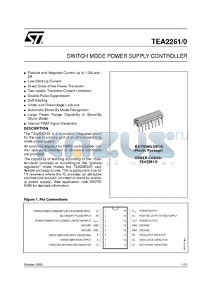 TEA2261 datasheet - SWITCH MODE POWER SUPPLY CONTROLLER