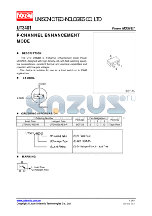 UT3401L-AE3-R datasheet - P-CHANNEL ENHANCEMENT MODE