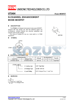 UT3404G-AE3-R datasheet - N-CHANNEL ENHANCEMENT MODE MOSFET