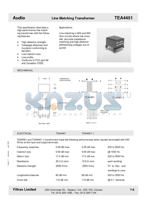 TEA4451 datasheet - Audio Line Matching Transformer
